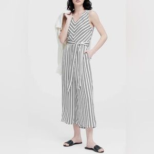 Banana Republic Black and White Striped V-Neck Sleeveless Cropped Jumpsuit